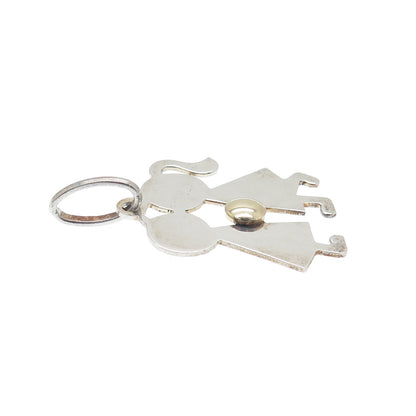 14K Gold & 925 Sterling Silver Vintage Italy Boy & Girl Kiss Charm Pendant