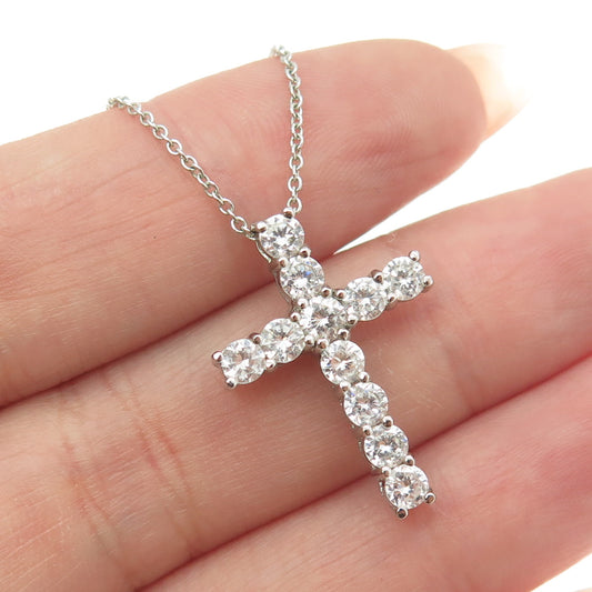 925 Sterling Silver Round-Cut C Z Cross Cable Chain Necklace 16-18"