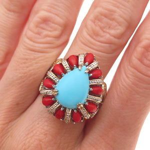 Michael Valitutti Gems En Vogue 925 Sterling Real Turquoise Coral Ring Size 8.25