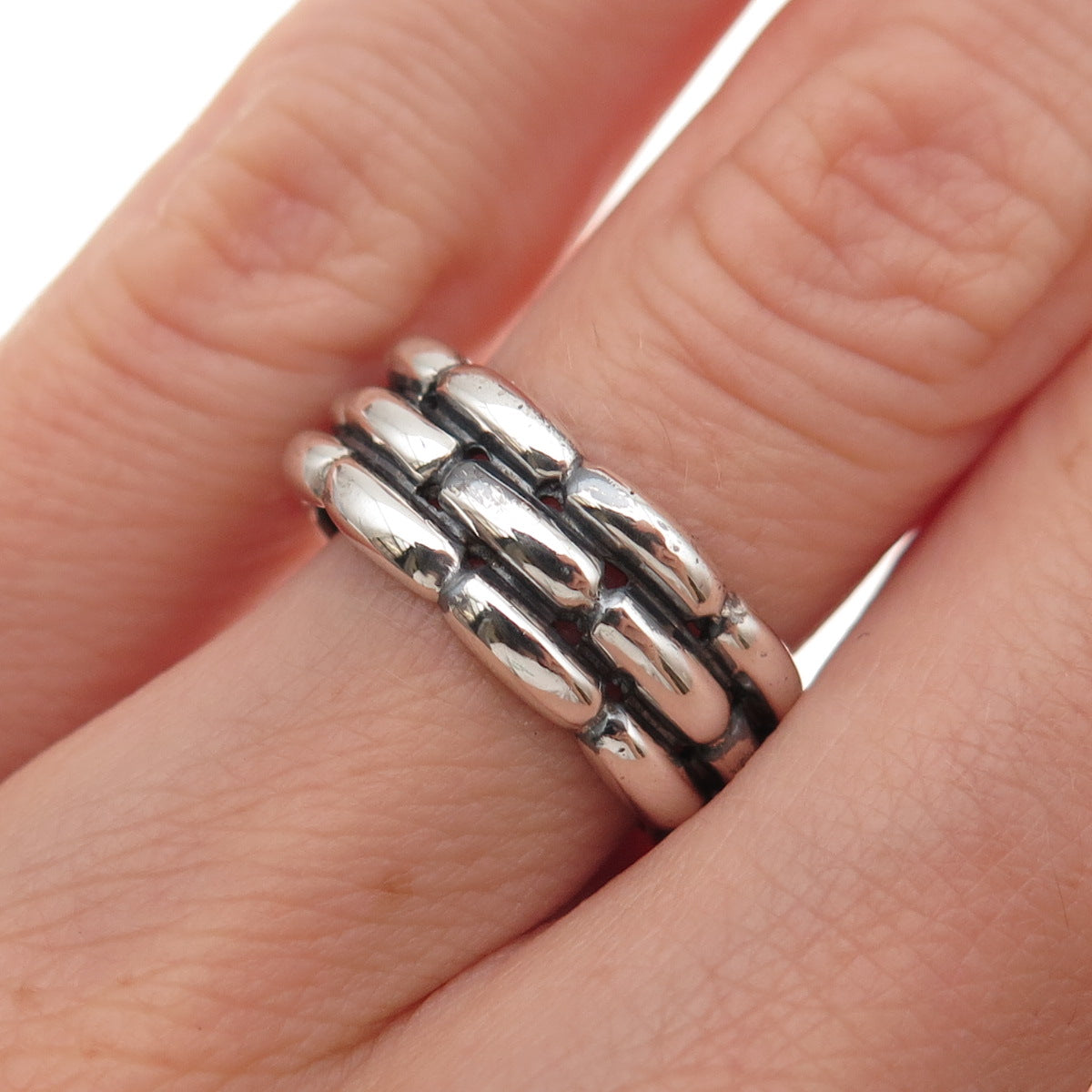 CNA Pranda 925 Sterling Silver Vintage Interlocking Brick Oxidized Ring Size 6