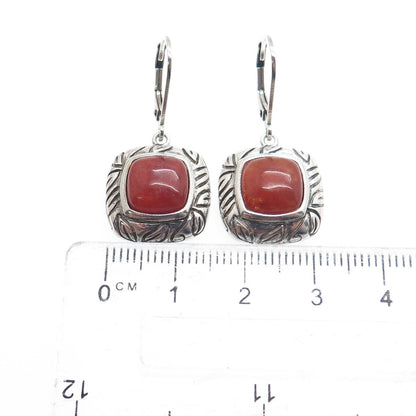 ROSS SIMONS 925 Sterling Silver Vintage Real Red Jade Cushion Dangle Earrings