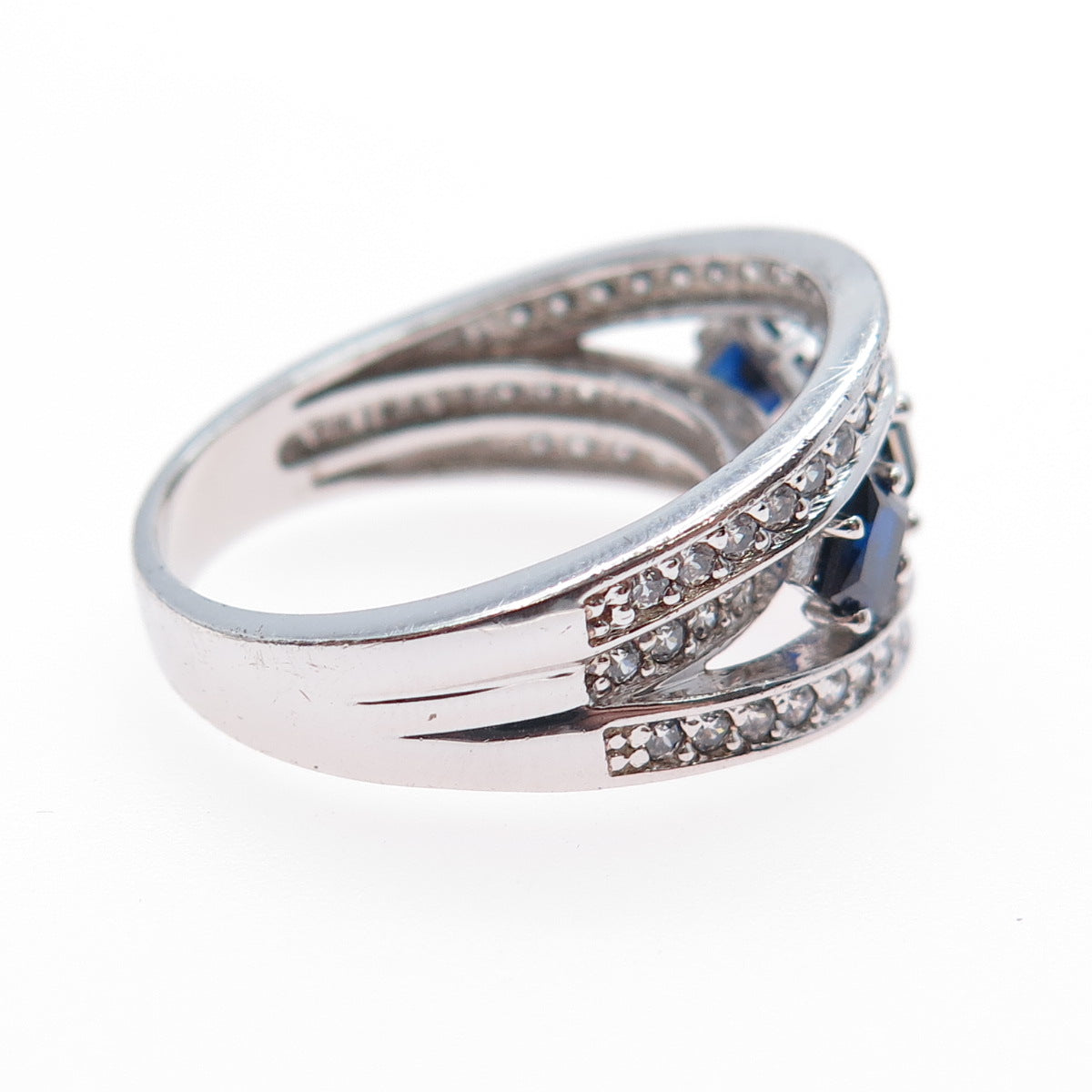 925 Sterling Silver Princess-Cut Lab-Created Sapphire & C Z Ring Size 6.25