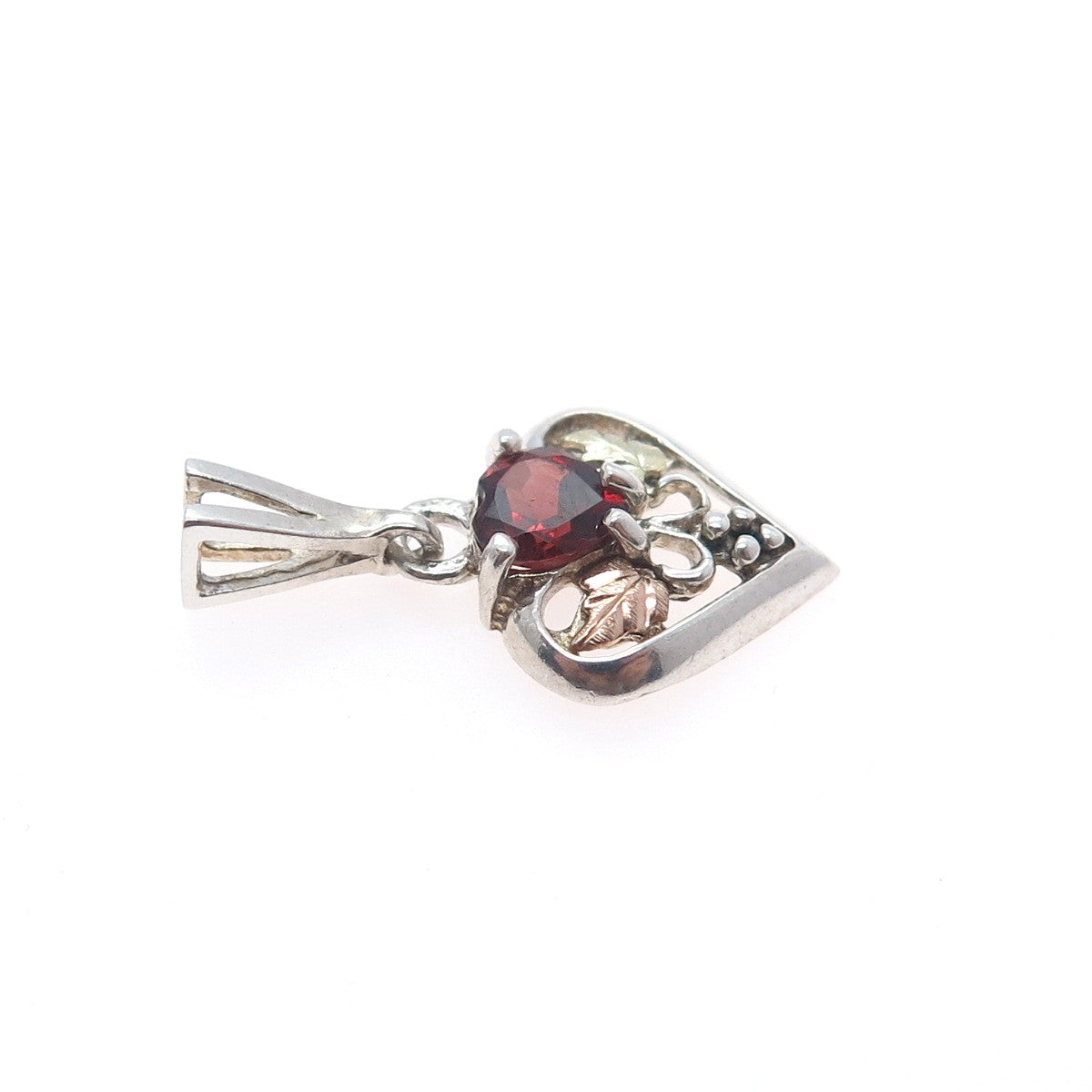 COLEMAN Sterling 12K Rose Yellow Gold Vintage Real Red Garnet Heart Mini Pendant