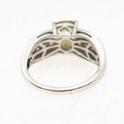 925 Sterling Silver Real Diamond Accent Titanite & Peridot Ring Size 7