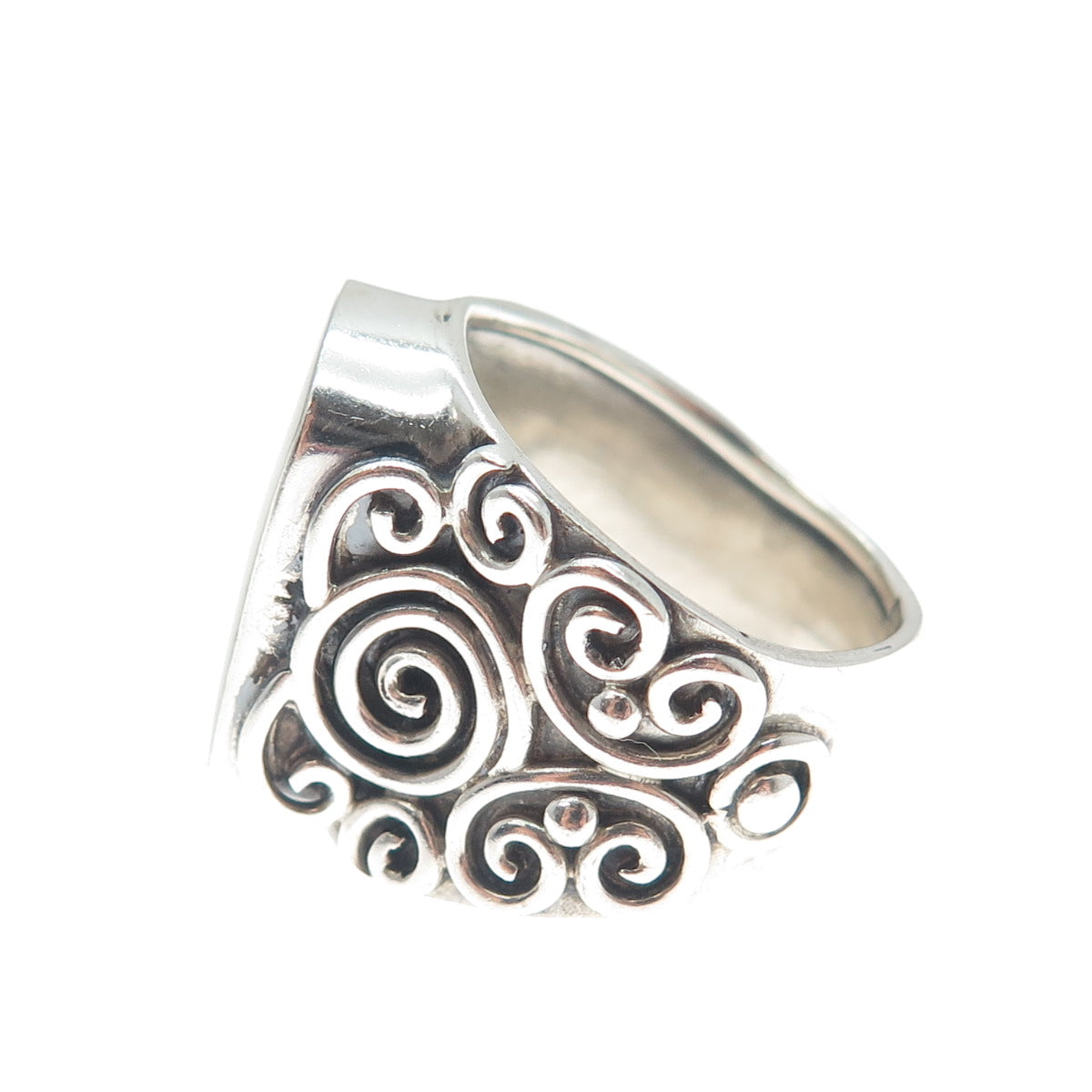 950 Silver Vintage Real Mother-of-Pearl Modernist Spiral Ring Size 8.25
