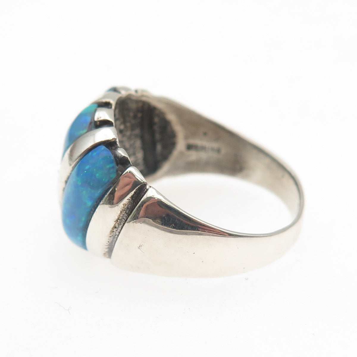 TED OTT 925 Sterling Silver Vintage Real Opal Modernist Ring Size 9