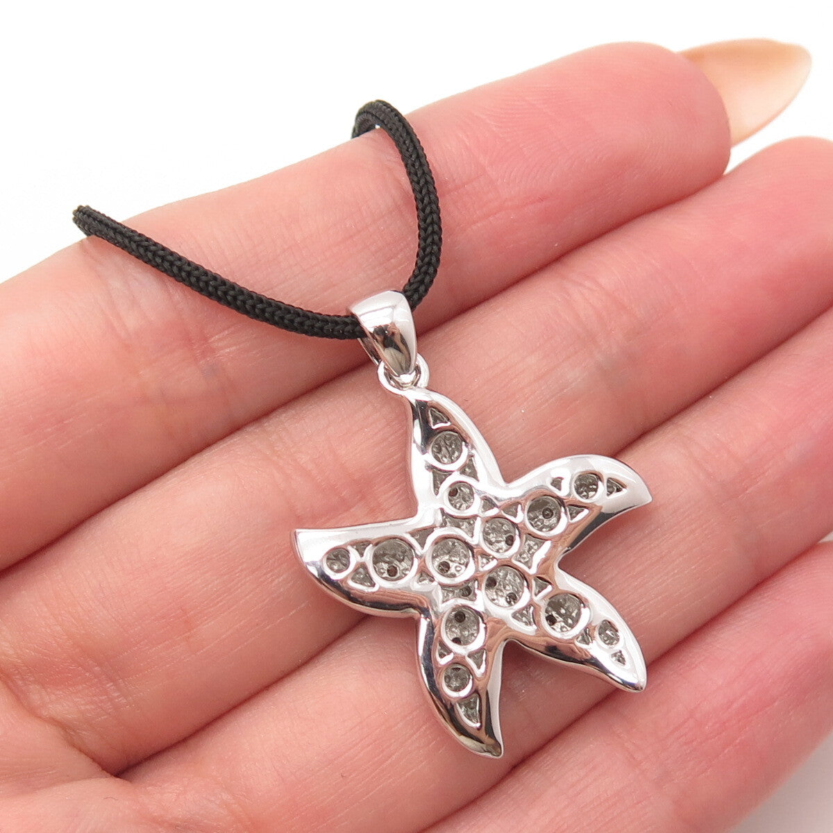 925 Sterling Silver SUN Real White Diamond Sand Dollar Cord Chain Necklace 16"