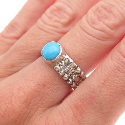 925 Sterling Vintage Real Sleeping Beauty Turquoise Oxidized Ring Size 6.5