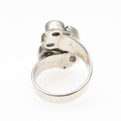 SAJEN Sterling Silver Vintage Moonstone Druzy Iolite & Blue Topaz Ring Size 8.25