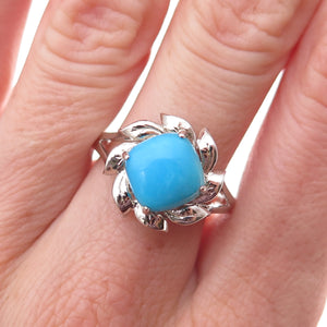 925 Sterling Silver Real Sleeping Beauty Turquoise Flower Ring Size 8