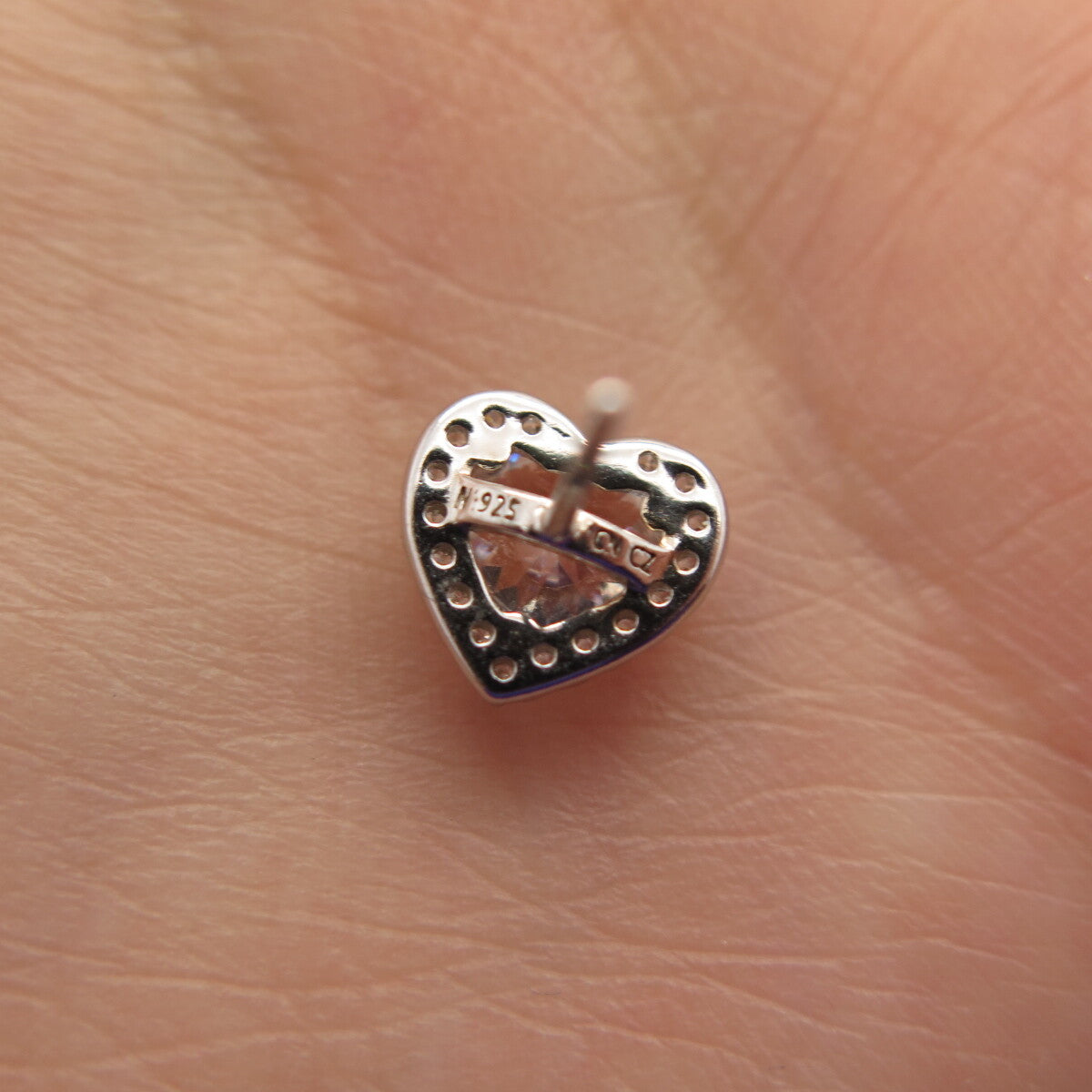 925 Sterling Silver Round-Cut C Z Heart Stud Earrings