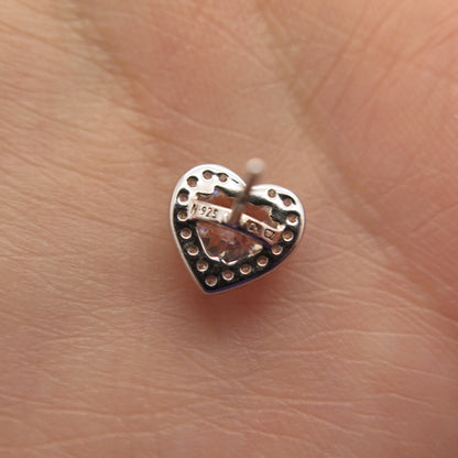925 Sterling Silver Round-Cut C Z Heart Stud Earrings
