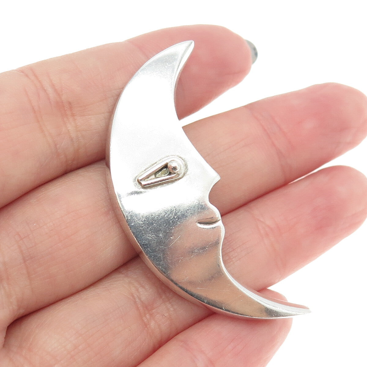 925 Sterling Silver Vintage Mexico Crescent Moon Modernist Pin Brooch