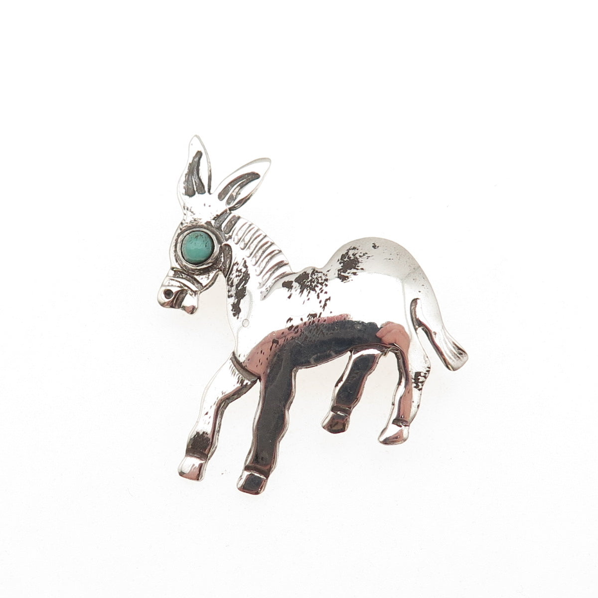 925 Sterling Silver Vintage Mexico Real Turquoise Donkey Pin Brooch