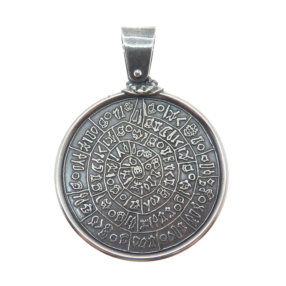 925 Sterling Silver Vintage Phaistos Disc Oxidized Pendant