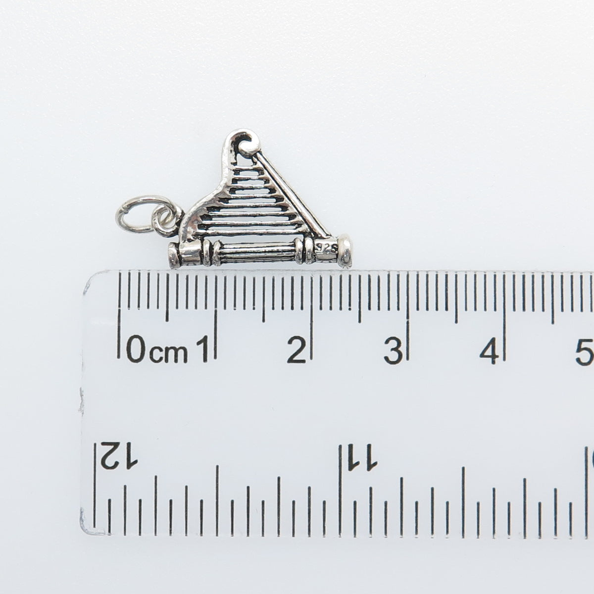 925 Sterling Silver Vintage Harp Oxidized Minimalist Charm Pendant