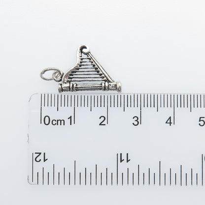 925 Sterling Silver Vintage Harp Oxidized Minimalist Charm Pendant