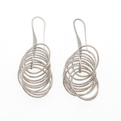 925 Sterling Silver Italy Interlocked Circle Dangle Earrings