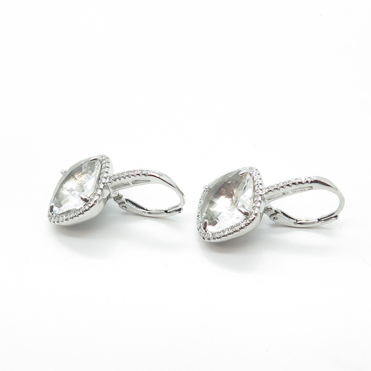 925 Sterling Silver Crystal & C Z Dangling Earrings