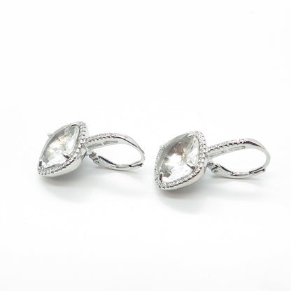 925 Sterling Silver Crystal & C Z Dangling Earrings