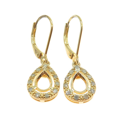 925 Sterling Silver Gold Plated Real Round-Cut Diamond Teardrop Dangle Earrings