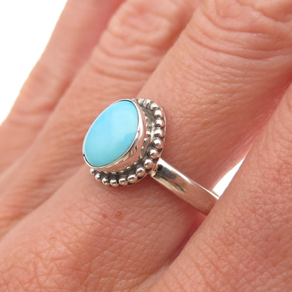 925 Sterling Silver Vintage Real Tyrone Turquoise Oxidized Ring Size 8.25