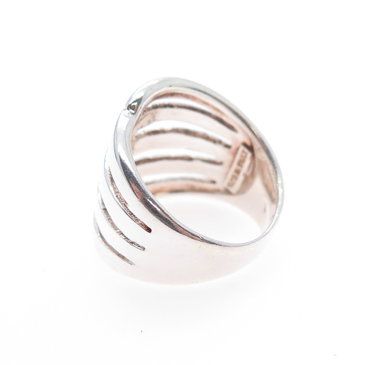 KEN CRAFTS 925 Sterling Silver Vintage Modernist Ribbed Ring Size 6