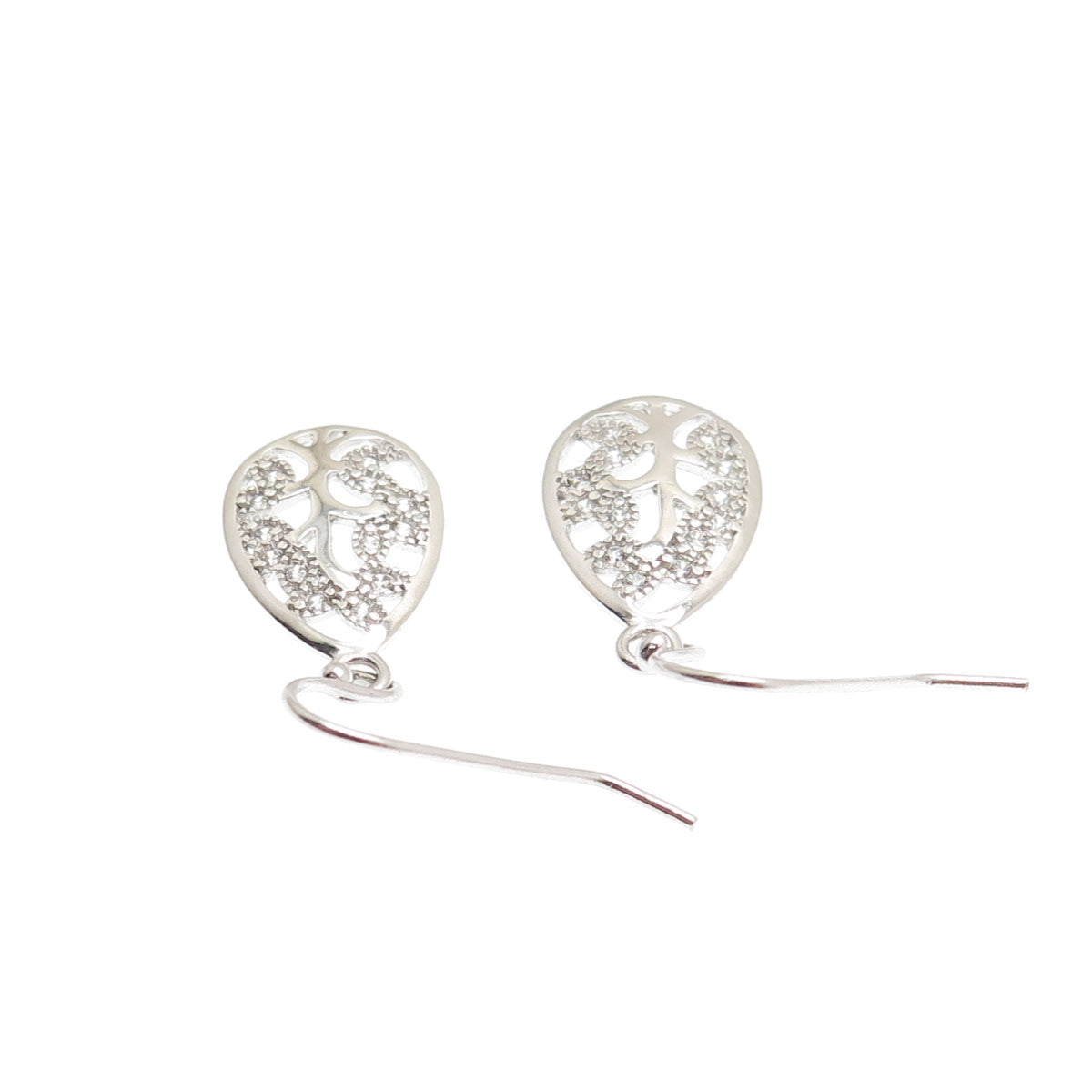 925 Sterling Silver Vintage Round-Cut C Z Floral Teardrop Dangle Earrings