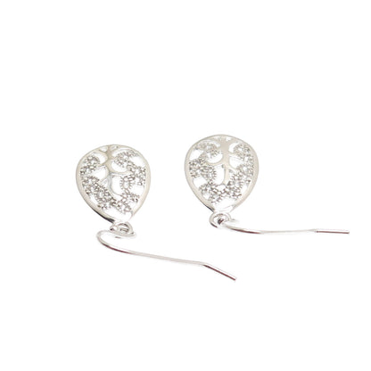 925 Sterling Silver Vintage Round-Cut C Z Floral Teardrop Dangle Earrings