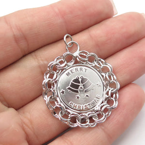 925 Sterling Silver Antique Art Deco A-American Merry Christmas Round Pendant