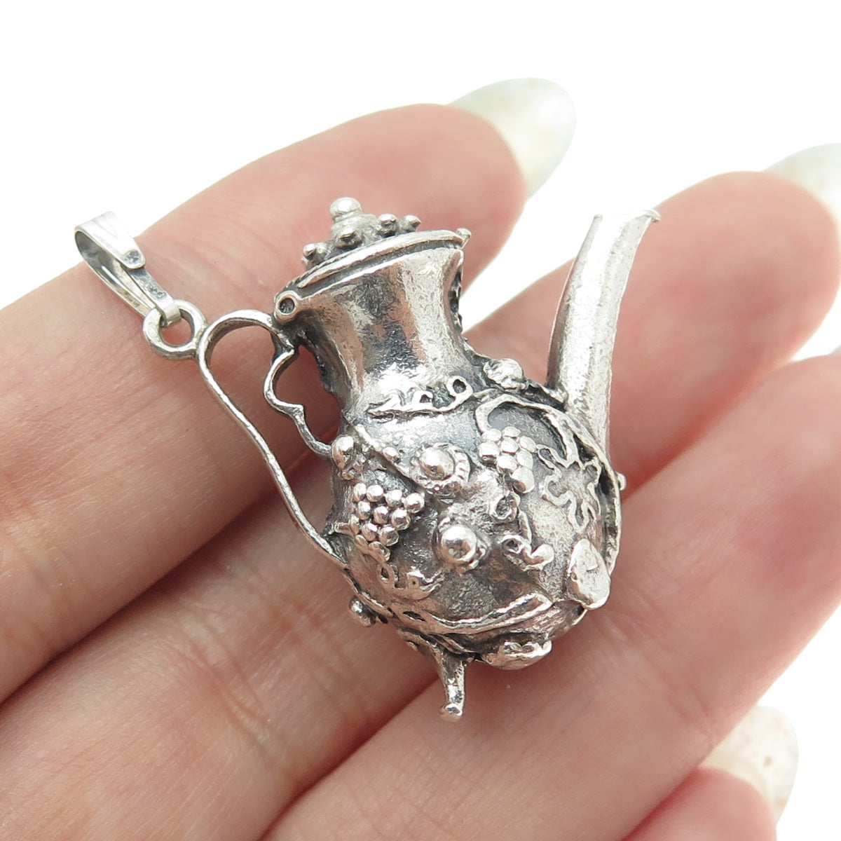 925 Sterling Silver Antique Art Deco Teapot Ornate Pendant