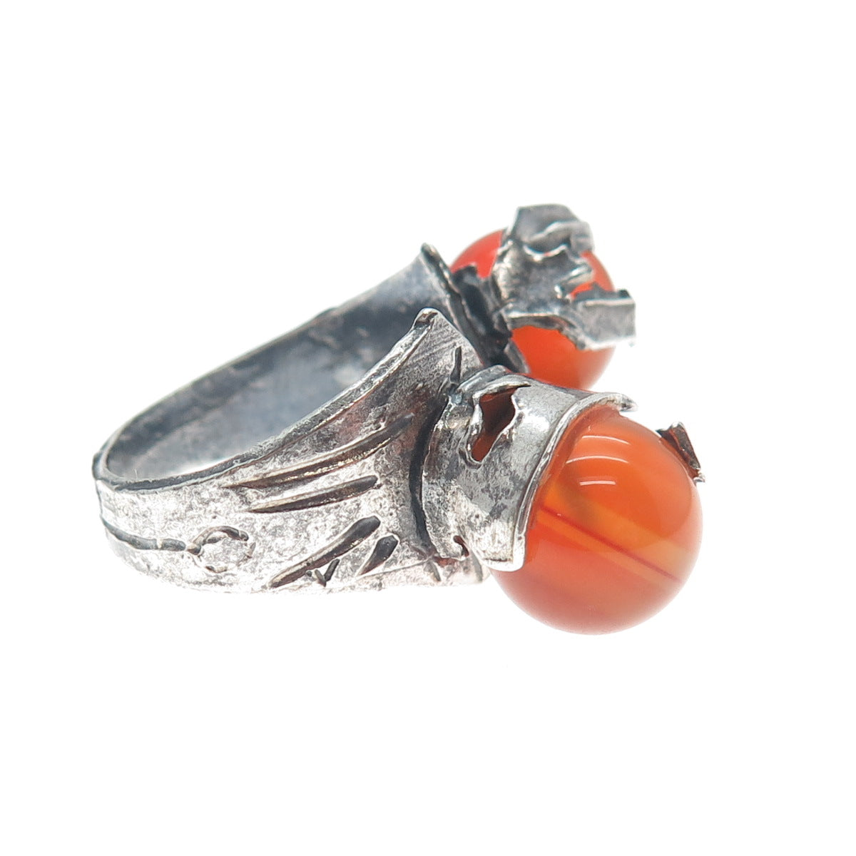 925 Sterling Silver Vintage Israel Real Agate Modernist Oxidized Ring Size 7