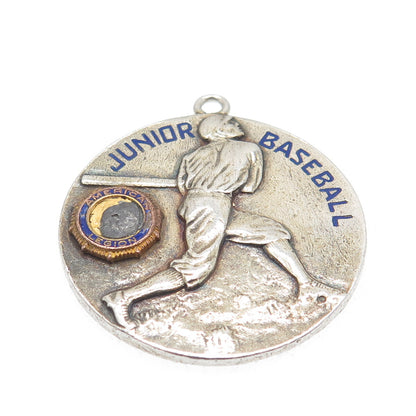 BALFOUR Sterling 2-Tone Antique Enamel Junior Baseball American Legion Pendant