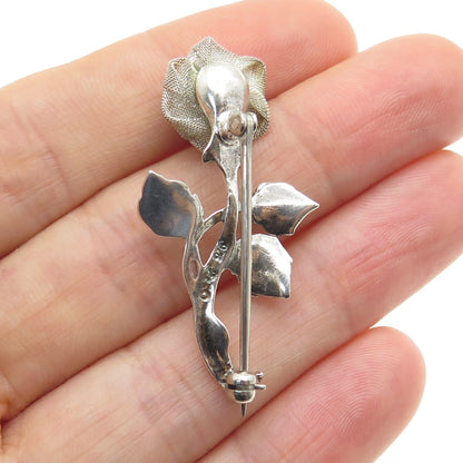 925 Sterling Silver Vintage Mesh Rose Flower Pin Brooch