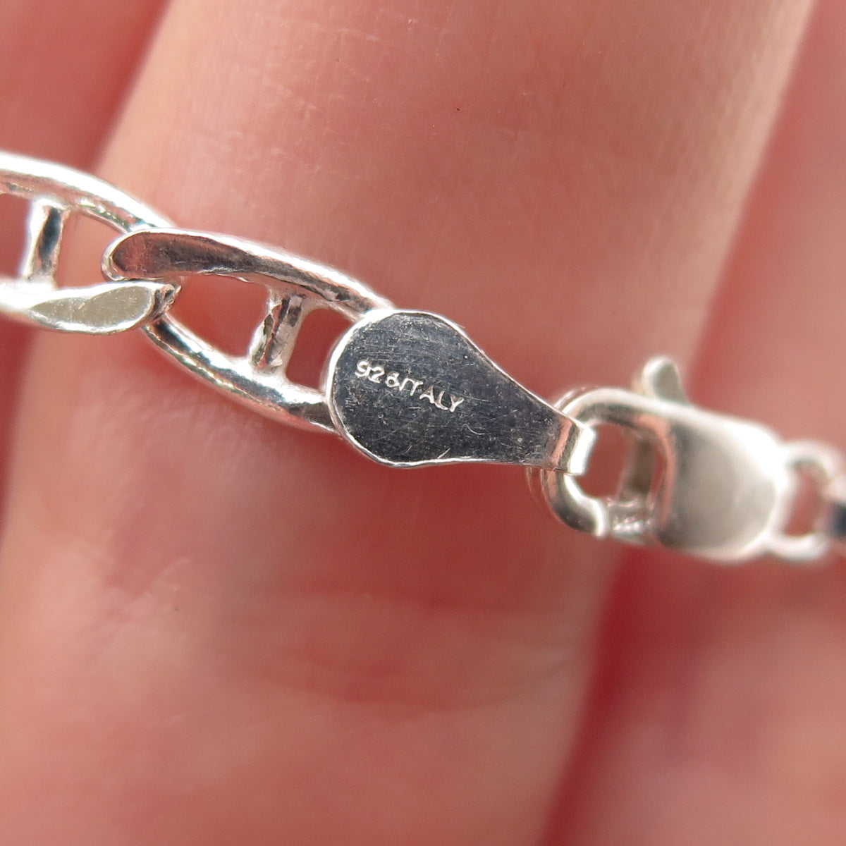 925 Sterling Silver Italy Anchor Mariner Link Bracelet 6.75"