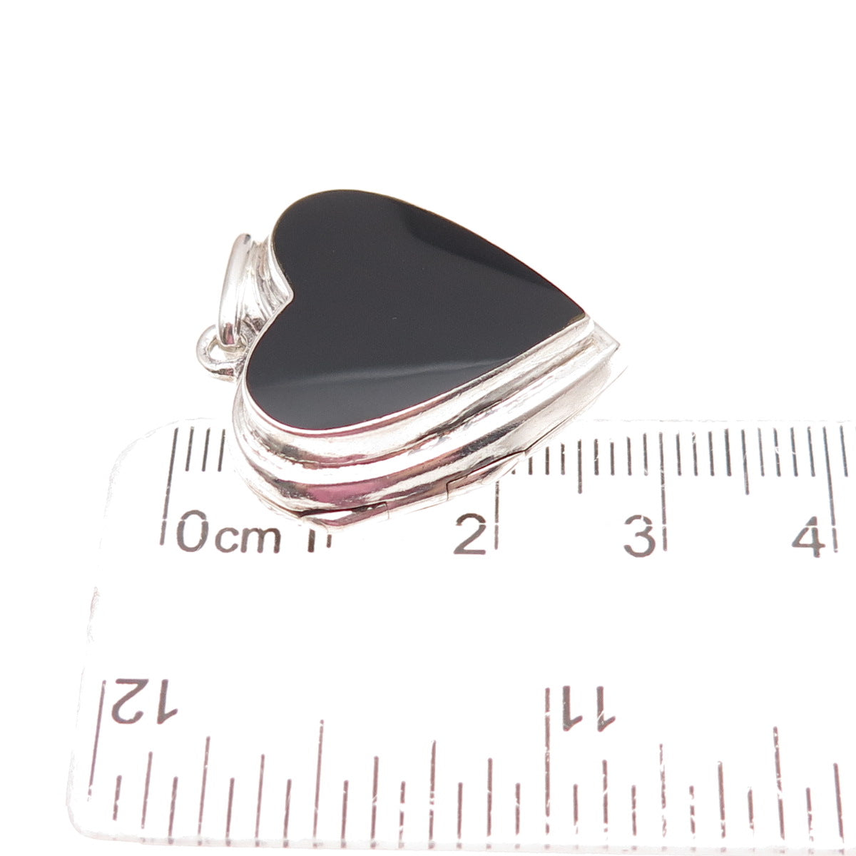 925 Sterling Silver Vintage Real Black Onyx Heart Locket Charm Pendant