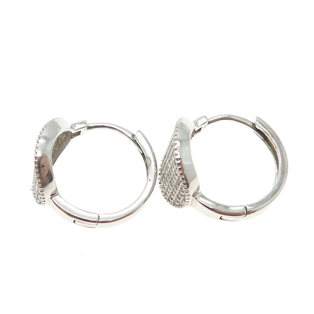 925 Sterling Silver Round-Cut Shaped C Z Huggie Earrings