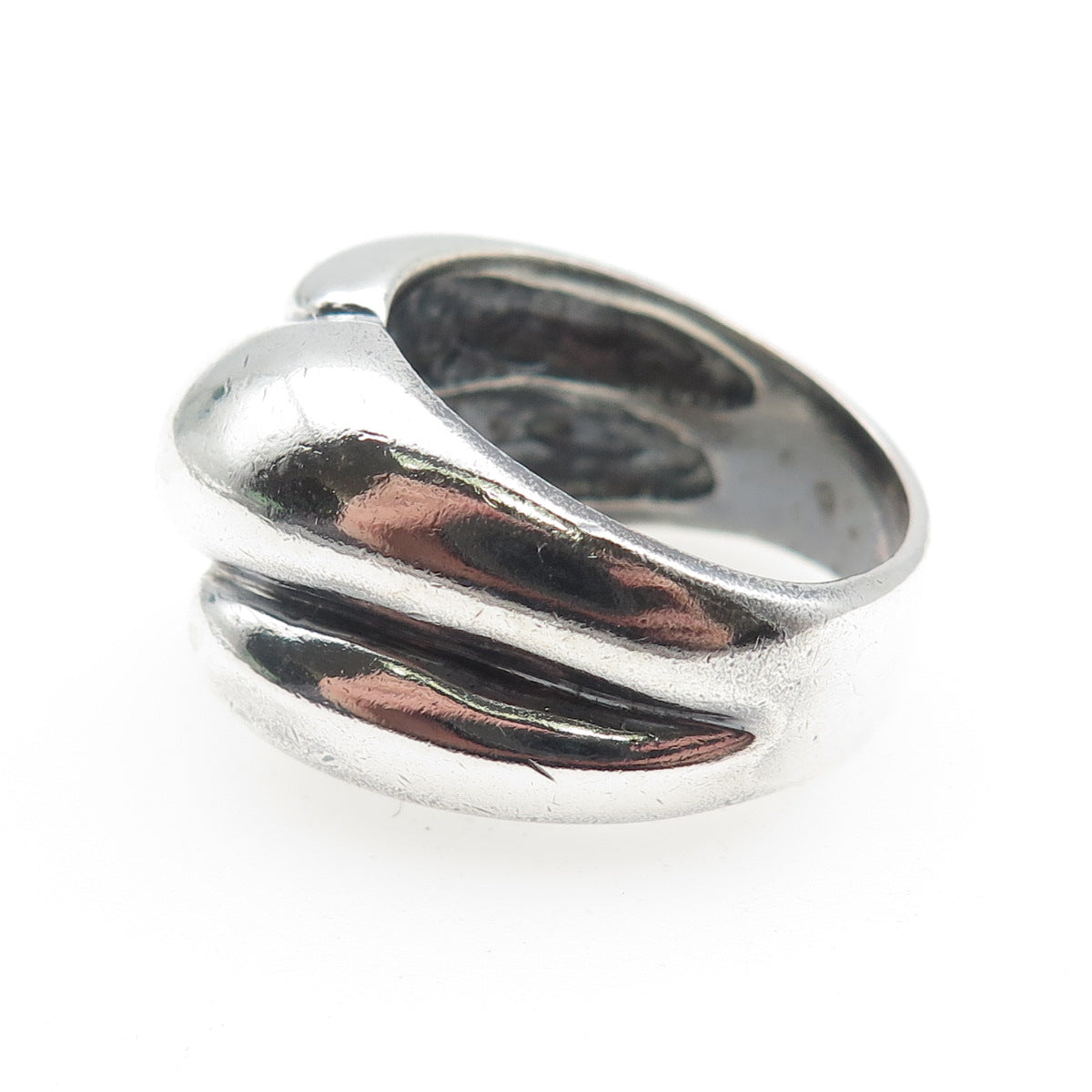 925 Sterling Silver Vintage Modernist Ribbed Dome Oxidized Ring Size 8