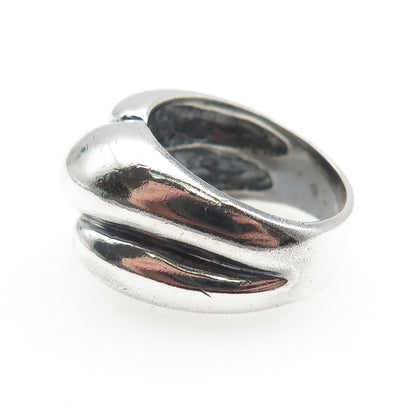 925 Sterling Silver Vintage Modernist Ribbed Dome Oxidized Ring Size 8