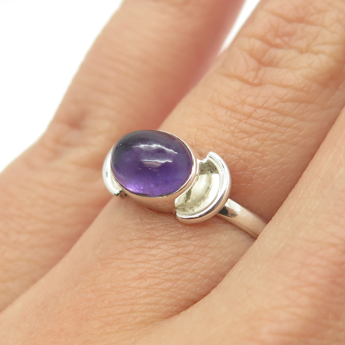 925 Sterling Silver Vintage Real Amethyst Gemstone Ring Size 6