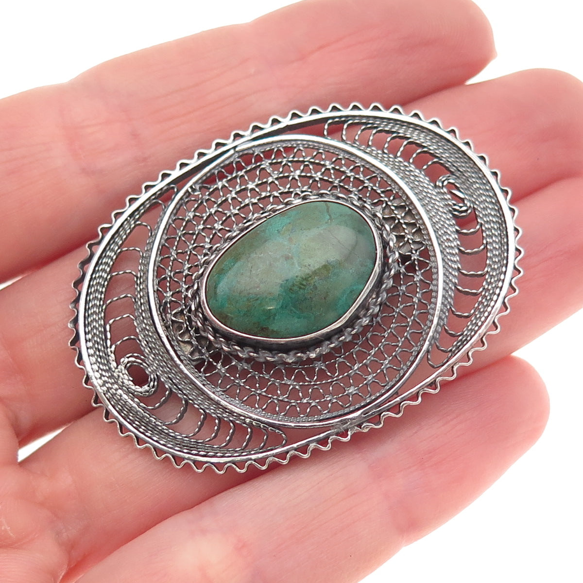 935 Silver Vintage Israel Real Eilat Modernist Filigree Oxidized Pin Brooch