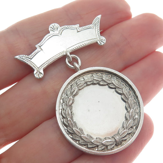 925 Sterling Antique Victorian Engraved St. Monica School 1889 Medal Pin Brooch