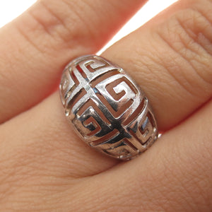 925 Sterling Silver Vintage Greek Maze Oxidized Dome Ring Size 6