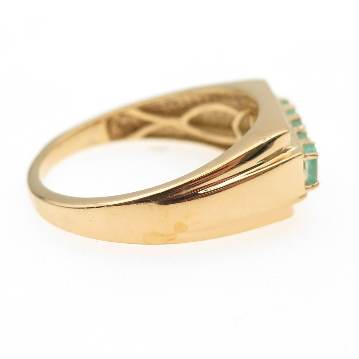 D'JOY 925 Sterling Silver Gold Plated Real Emerald & White Topaz Ring Size 13