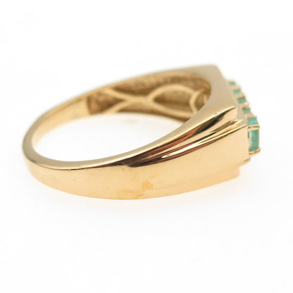 D'JOY 925 Sterling Silver Gold Plated Real Emerald & White Topaz Ring Size 13