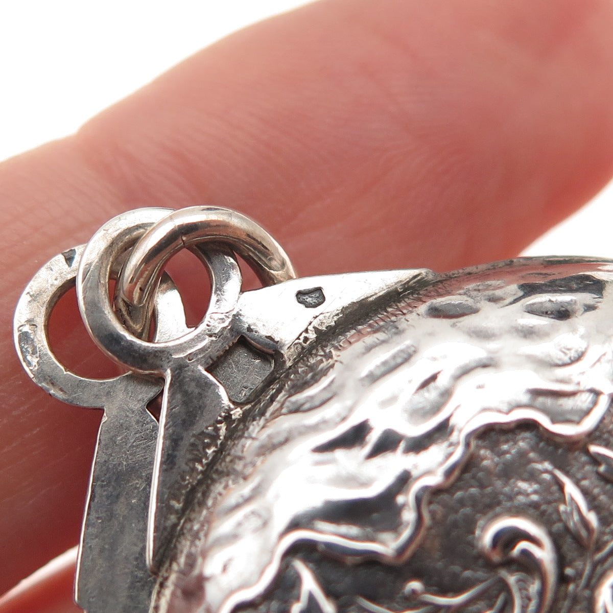 800 Silver Antique Victorian France Floral Repousse Oxidized Locket Box Pendant