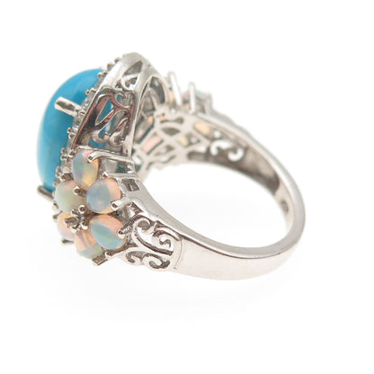 Chuck Clemency 925 Sterling Silver Real Turquoise Opal & White Topaz Ring Size 8