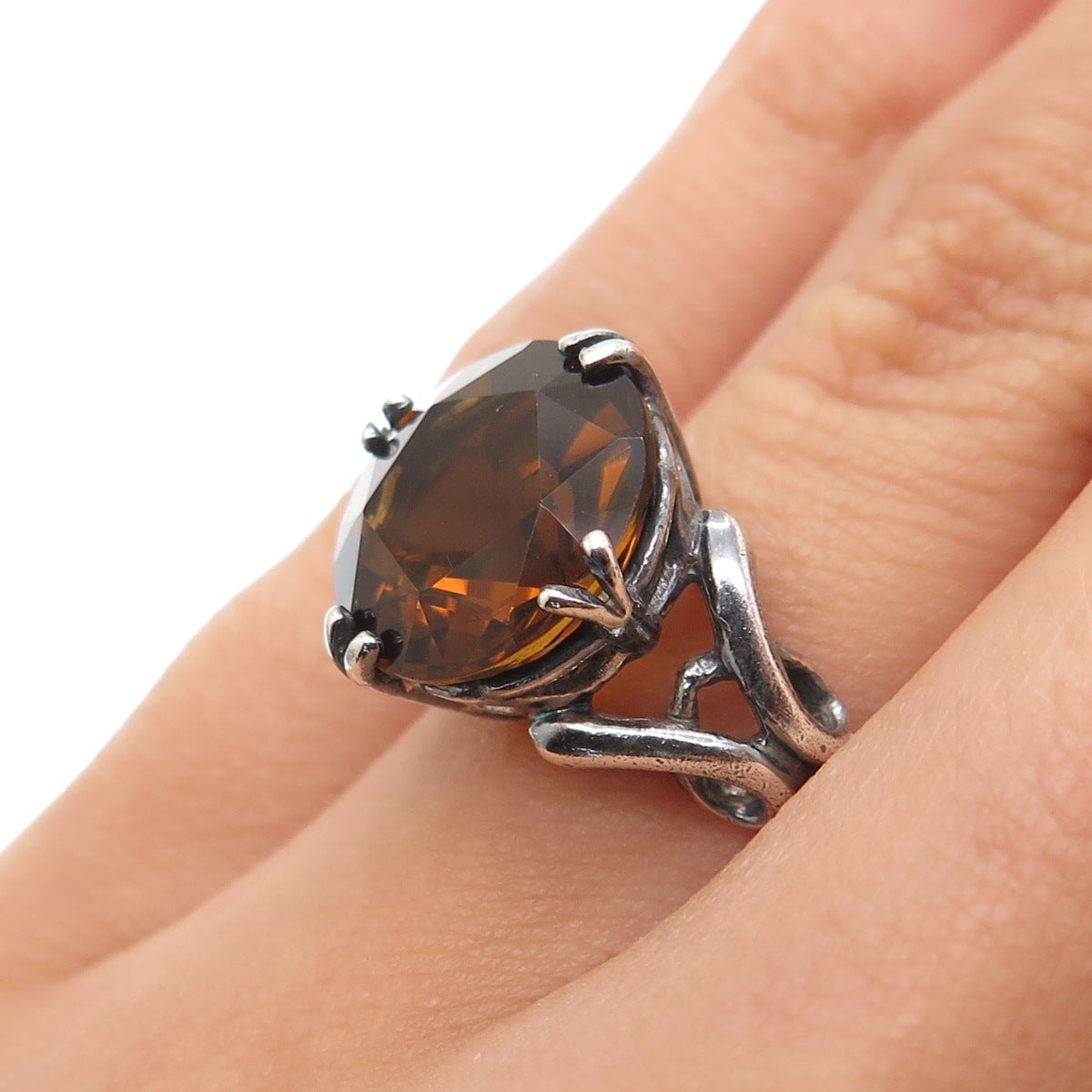 CLYDE DUNEIER CID Sterling Silver Vintage Smoky Citrine Modernist Ring Size 4.75