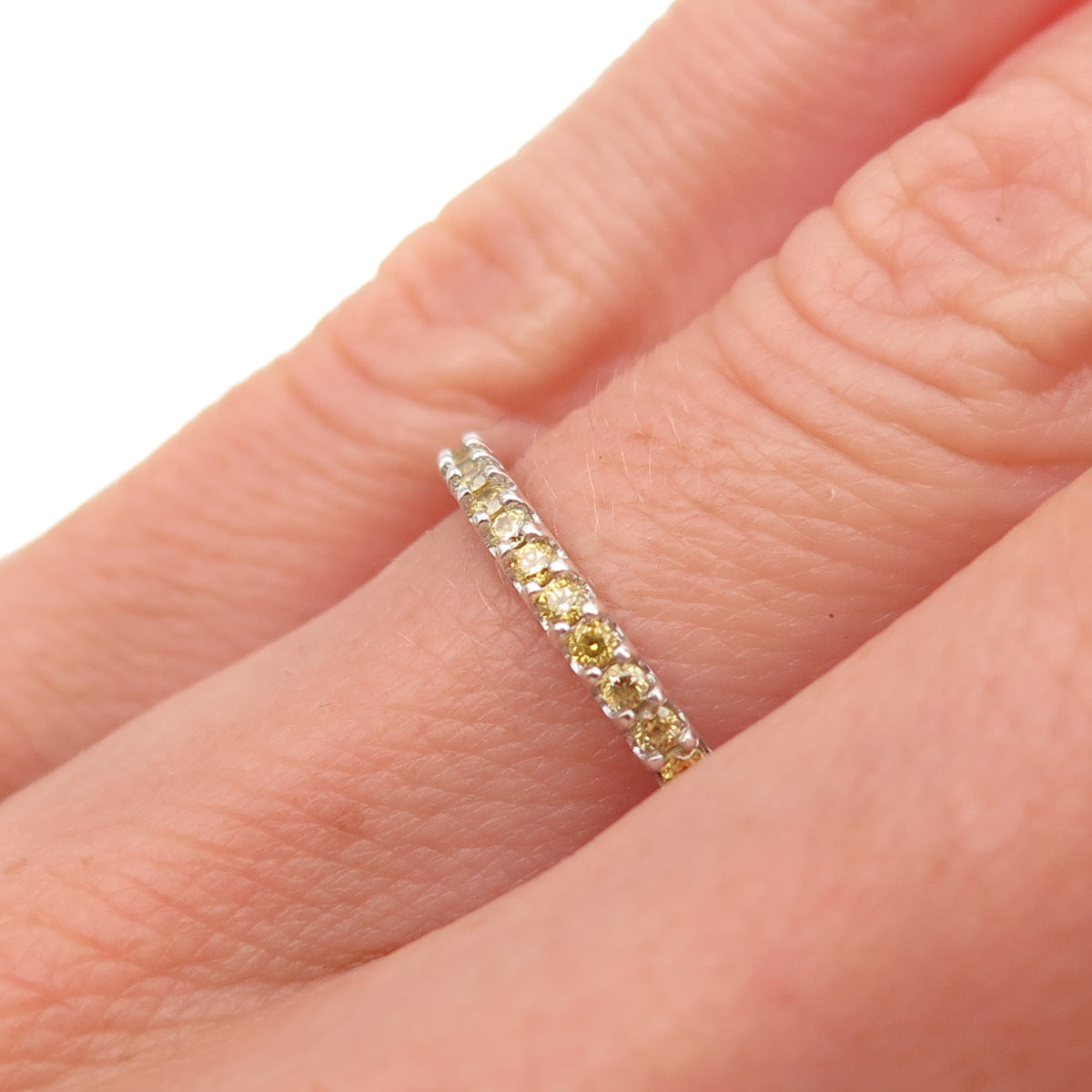 925 Sterling Silver Round-Cut Canary C Z Eternity All Around Band Ring Size 5