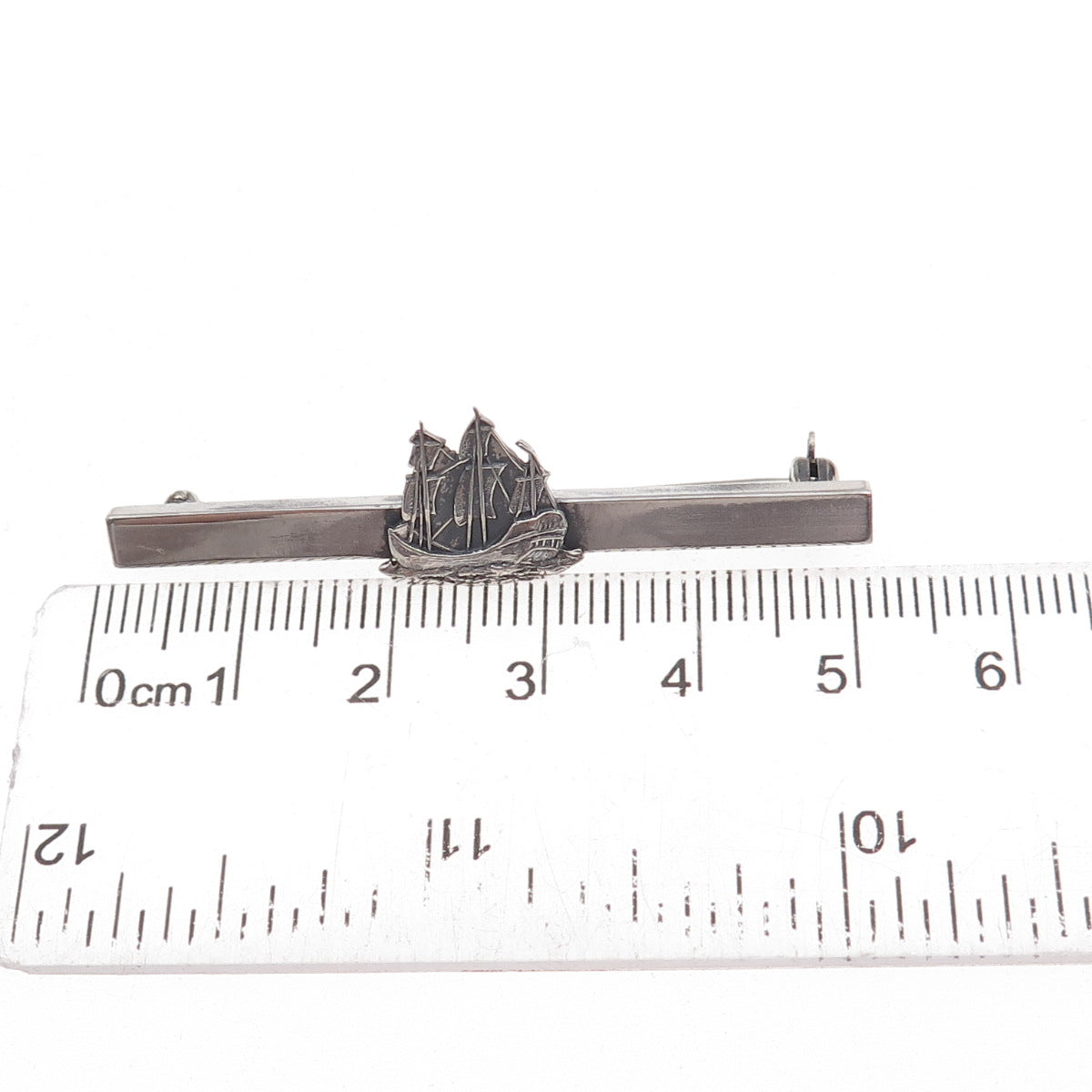 925 Sterling Silver Vintage Sailing Ship Oxidized Pin Brooch